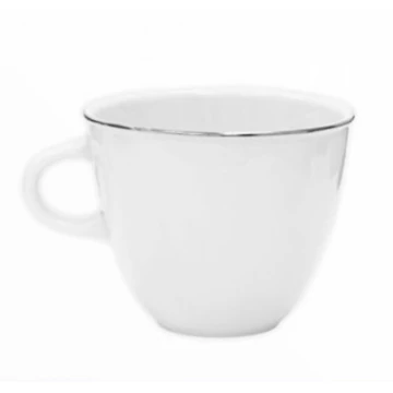 Ezüst szélű porcelán teás bögre dobozban szalaggal